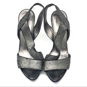 Women’s Silver Metallic Rhinestone Open Toe Heels